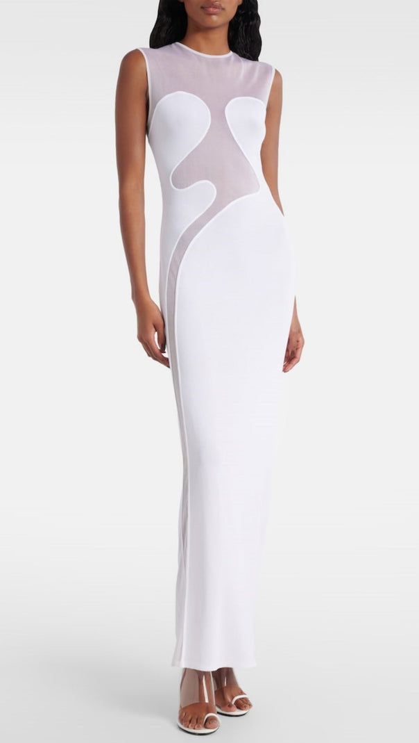AIIZIE CARMINA MESH PANELED MAXI BANDAGE DRESS IN WHITE - product image