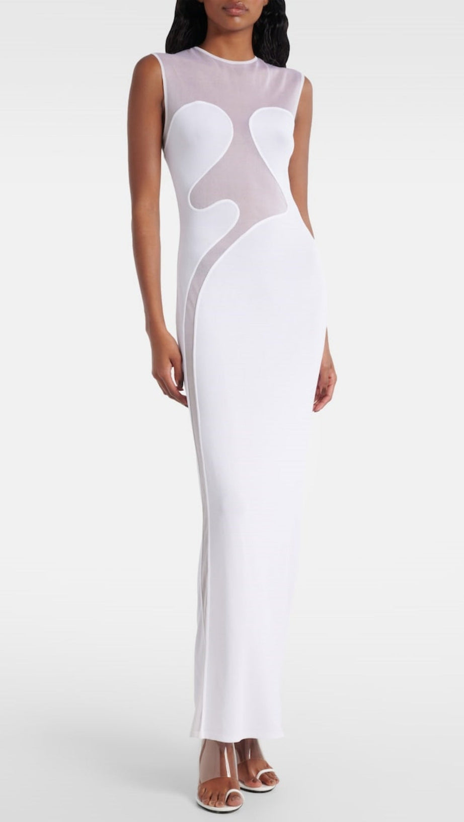 CARMINA MESH PANELED MAXI BANDAGE DRESS IN WHITE