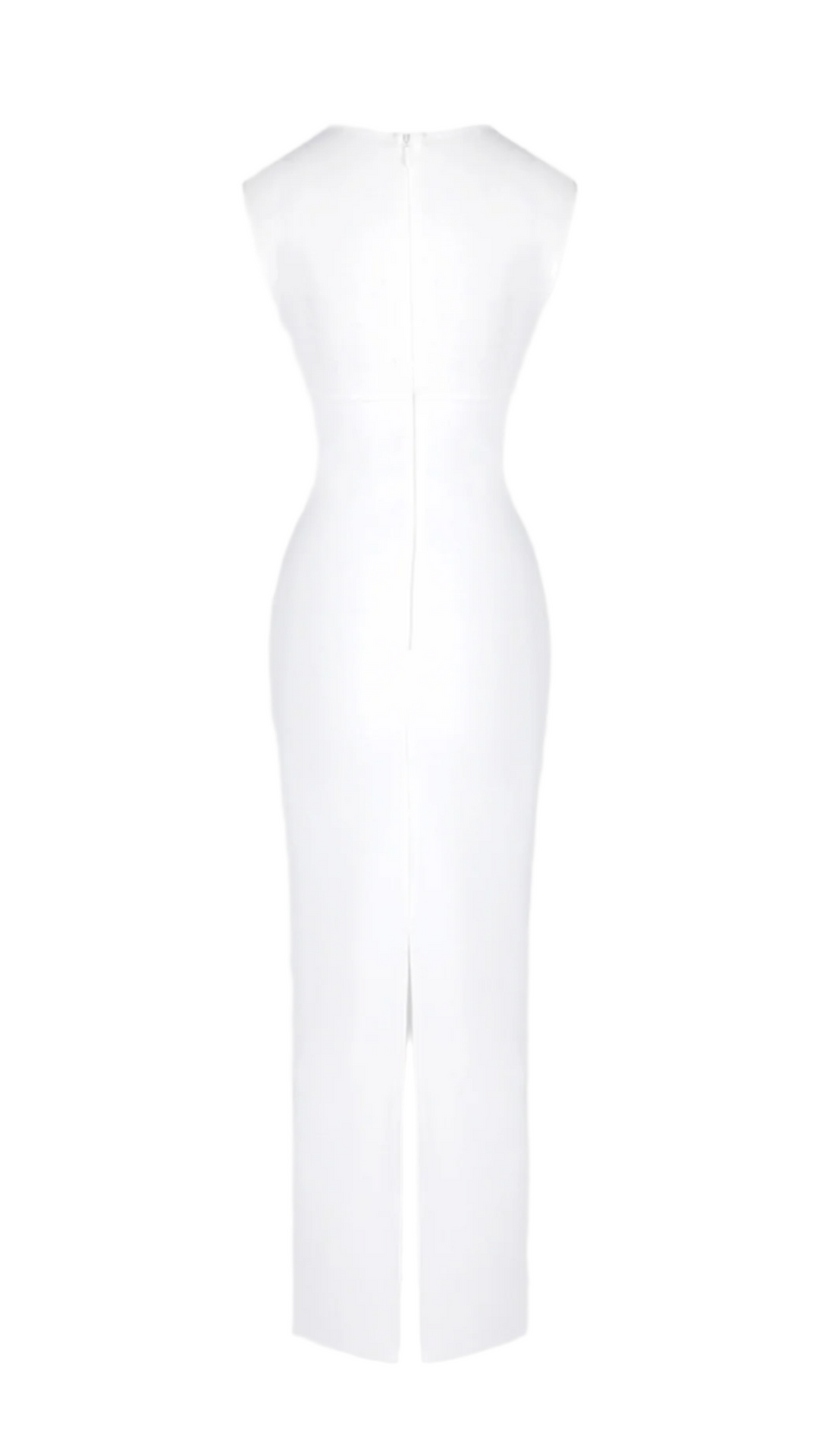 CARMINA MESH PANELED MAXI BANDAGE DRESS IN WHITE