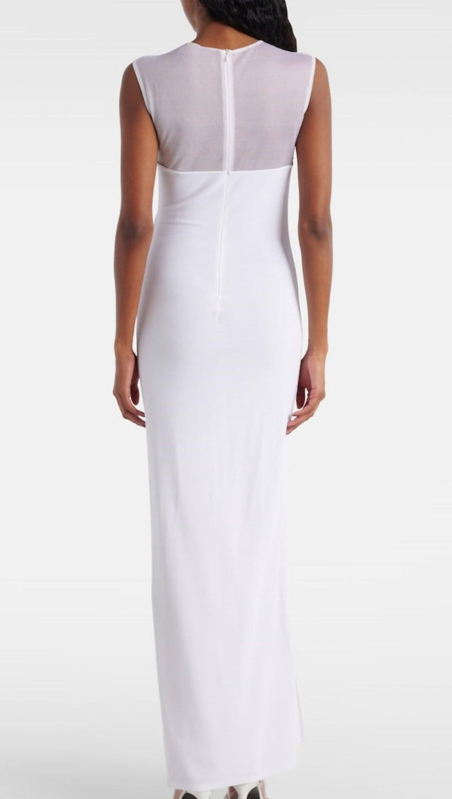 CARMINA MESH PANELED MAXI BANDAGE DRESS IN WHITE