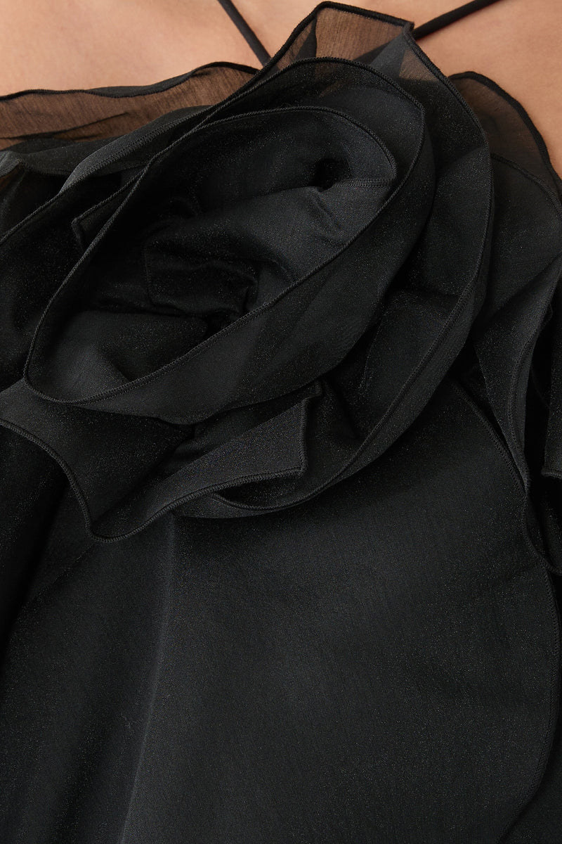 Caysie Halter Floral Ruffle Layered Maxi Dress in Black