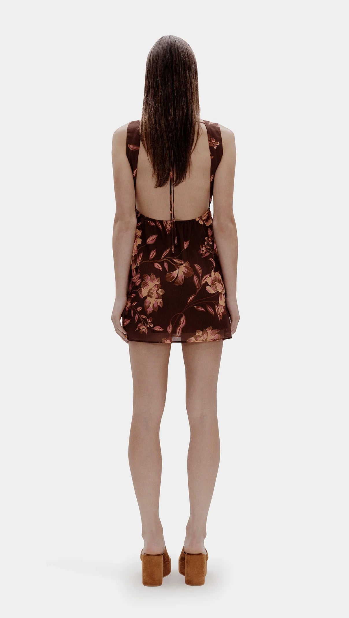 AIIZIE TEA PRINT BACKLESS MINI DRESS IN BROWN - product image