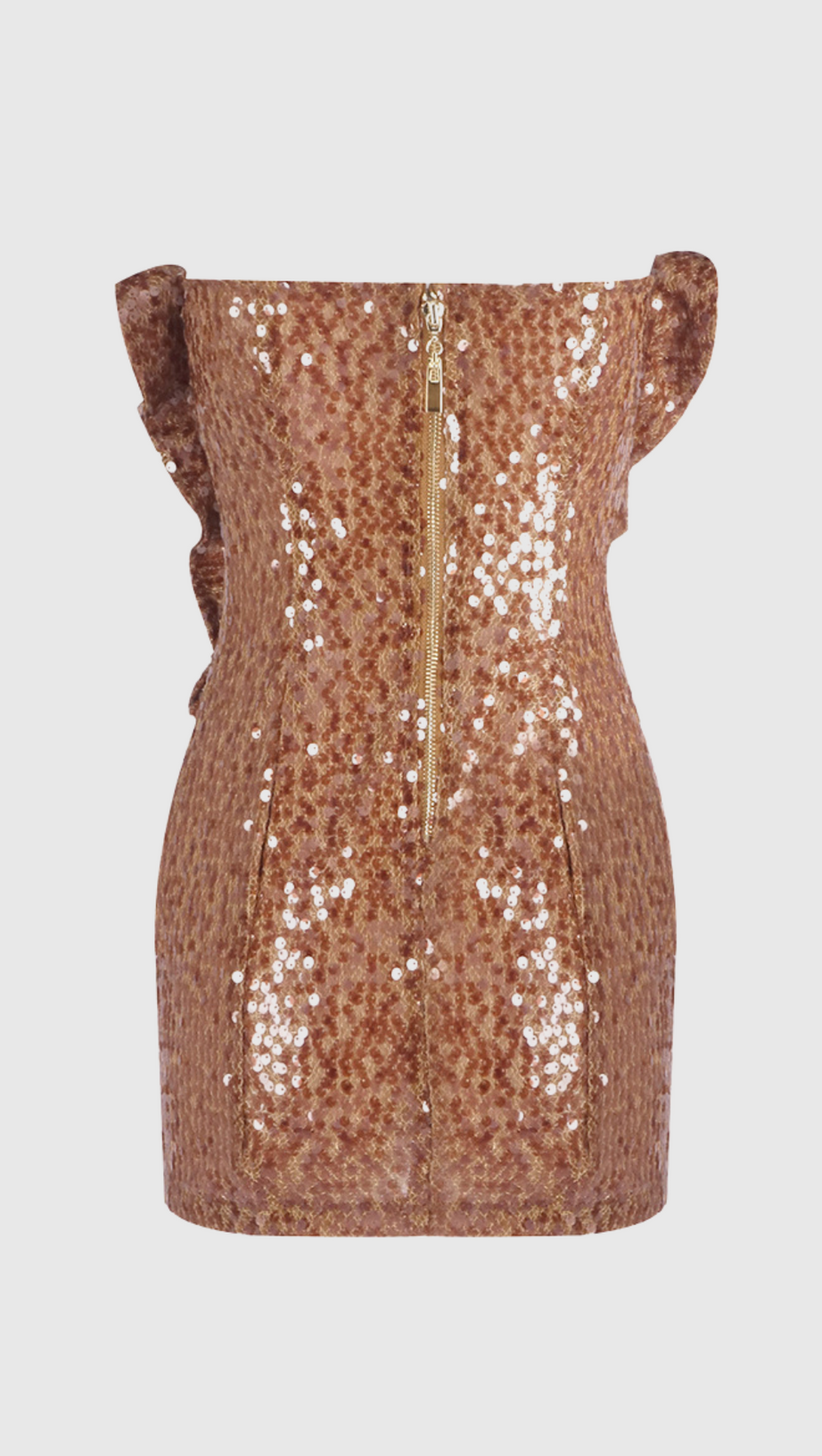 CHARAE SEQUIN FLORAL STRAPLESS MINI DRESS IN BROWN