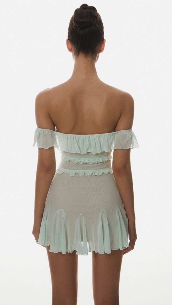 AIIZIE CHARELLE OFF SHOULDER RUFFLE MINI DRESS - product image