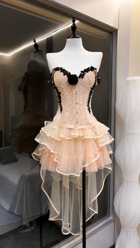 Lace Corset & Tiered Tulle Skirt Two-Piece Set