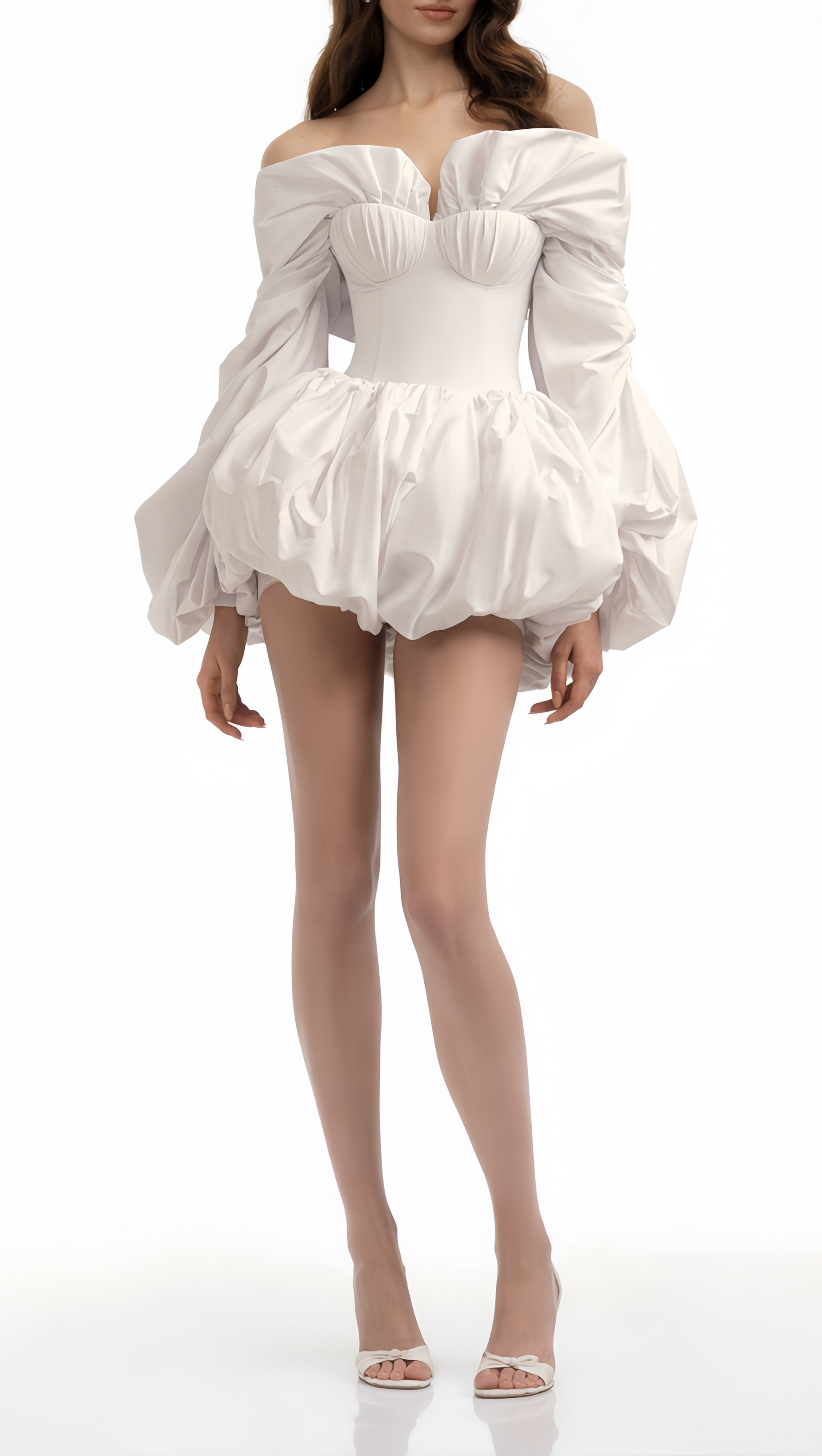 AIIZIE tiffany White off-shoulder Ruched Blouse & Skirt Set - product image