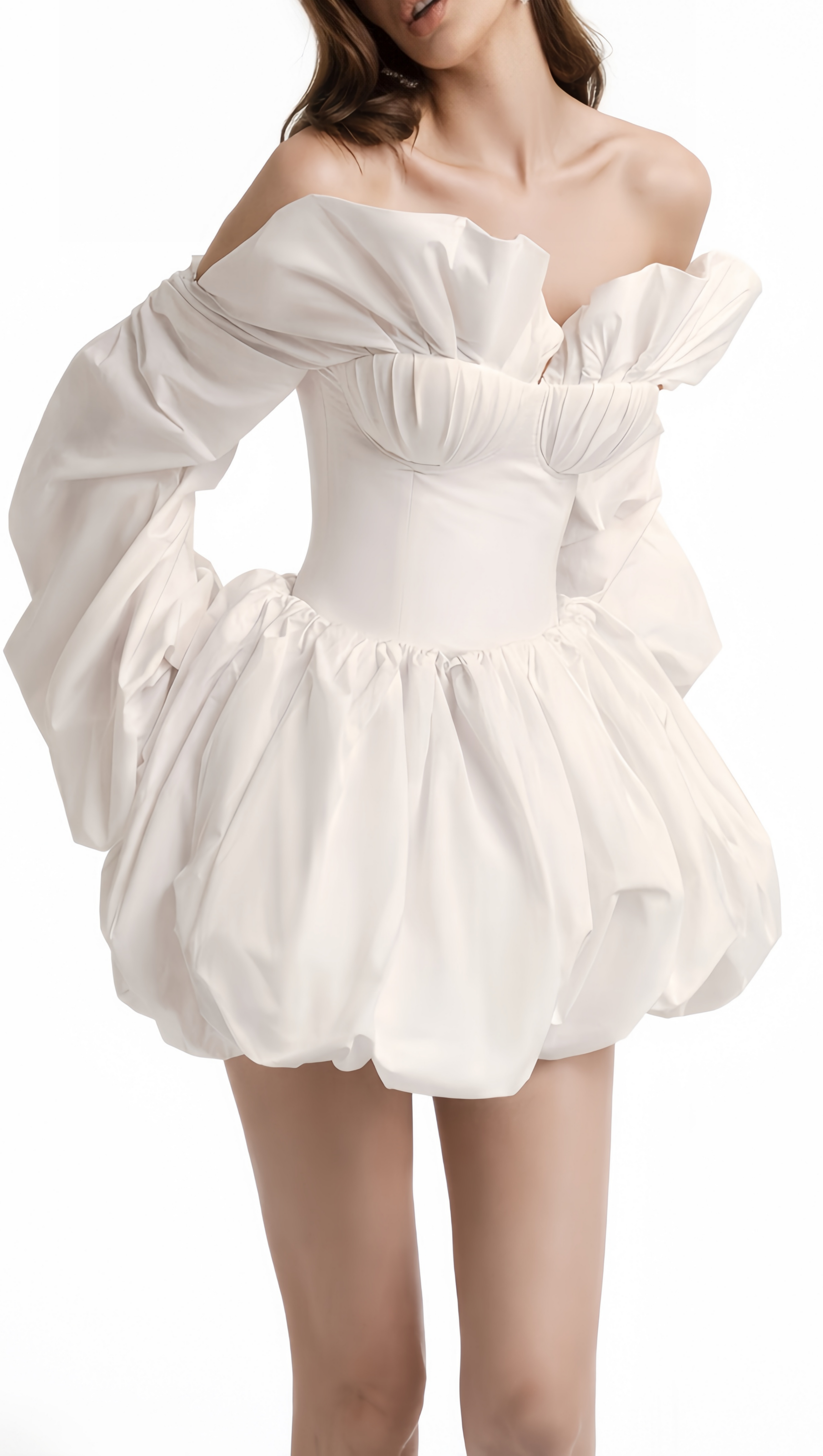 tiffany White off-shoulder Ruched Blouse & Skirt Set