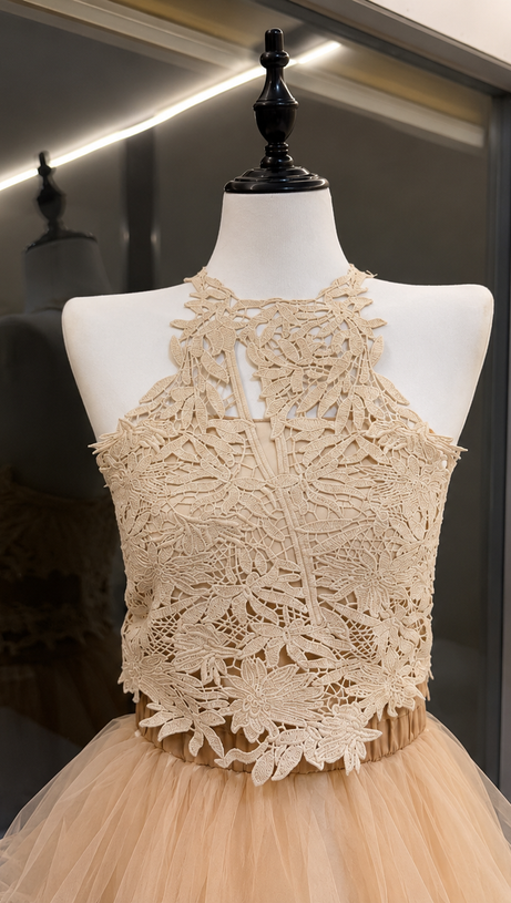 Halter Lace Corset & Puffy Tulle Skirt Two-Piece Set