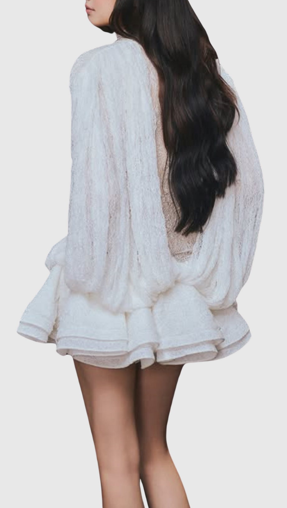 CHAYLEE SEMI-SHEER LACE RUFFLE MINI DRESS