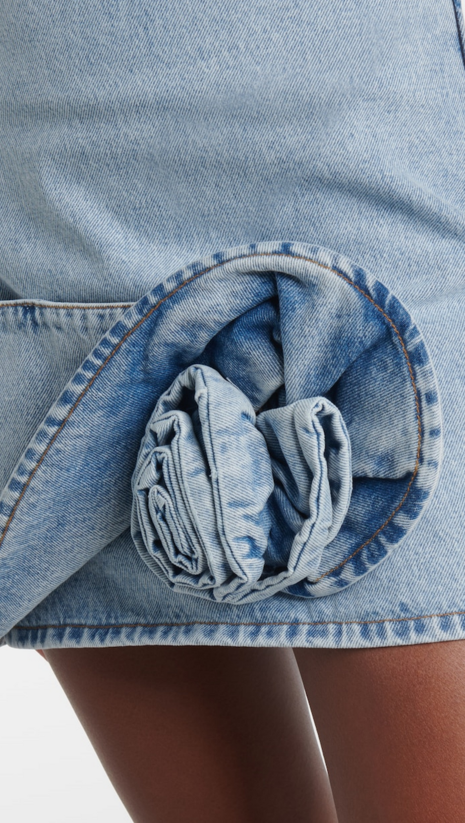 CHRISTELL FLORAL APPLIQUÉ HALTER DENIM MINI DRESS