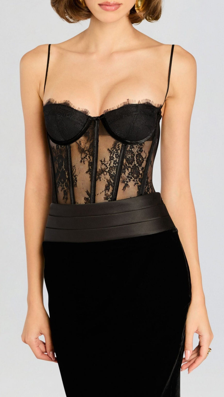 LACE CORSET VELVET MAXI DRESS