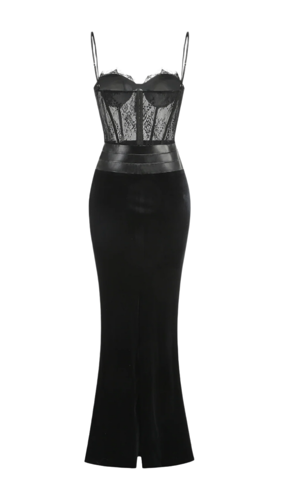 LACE CORSET VELVET MAXI DRESS