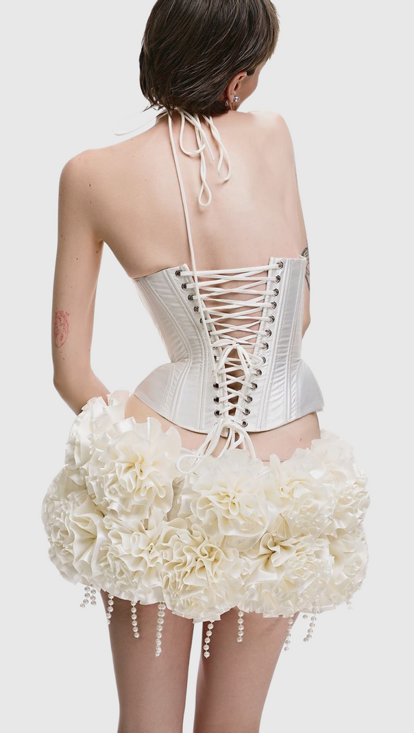 AIIZIE ORSOLYA FLORAL PEARL CORSET TWO PIECE SET IN IVORY - product image