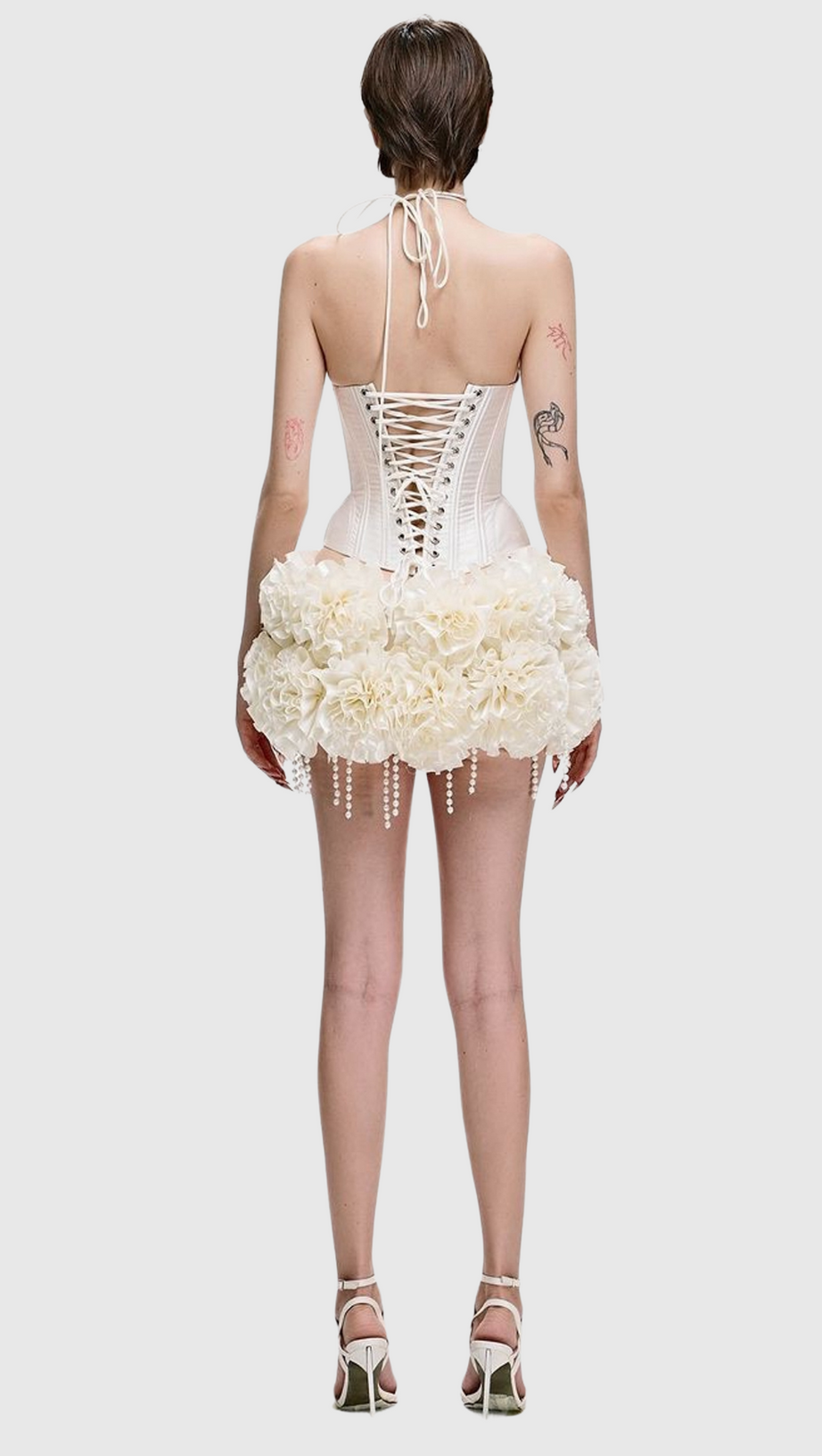 ORSOLYA FLORAL PEARL CORSET TWO PIECE SET IN IVORY