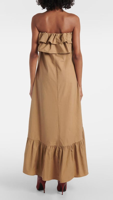 CLARRISA RUFFLED STRAPLESS MAXI DRESS