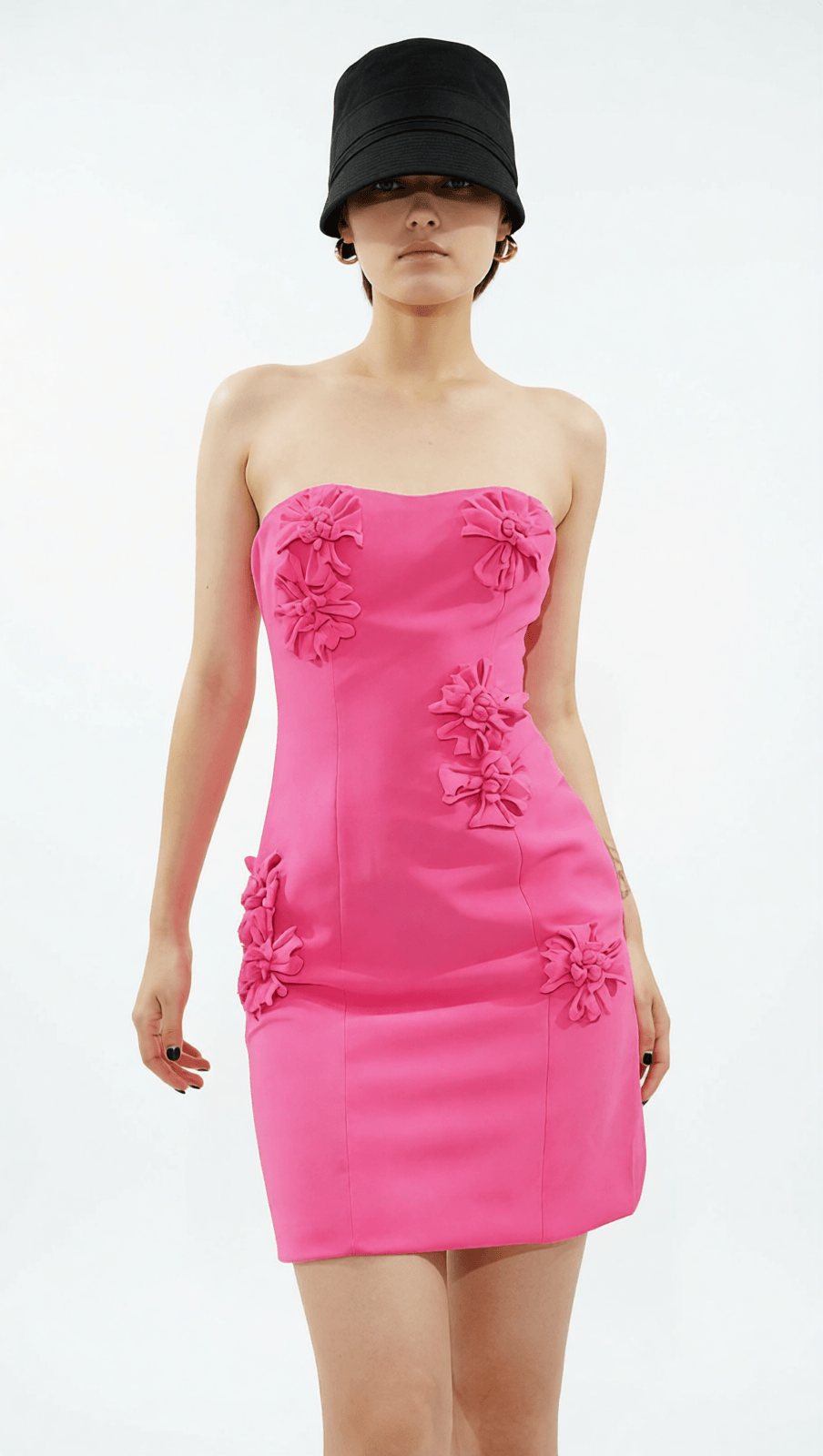HOLLEEN PINK 3D FLORAL STRAPLESS MINI DRESS - SWEETHEART NECKLINE PARTY DRESS FOR WOMEN