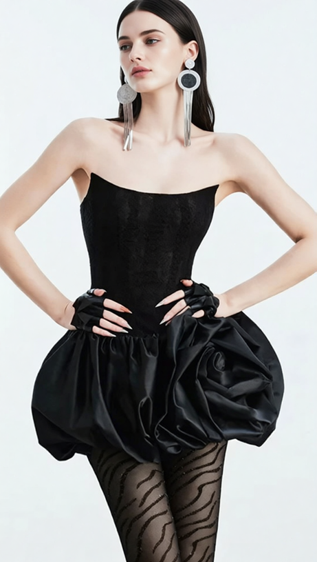 IRENE BLACK STRAPLESS CORSET MINI DRESS: SCULPTED DRAMA & CHIC ALLURE