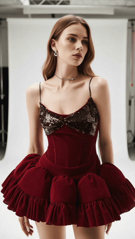 Itai Glamorous Sequin & Velvet Party Mini Dress