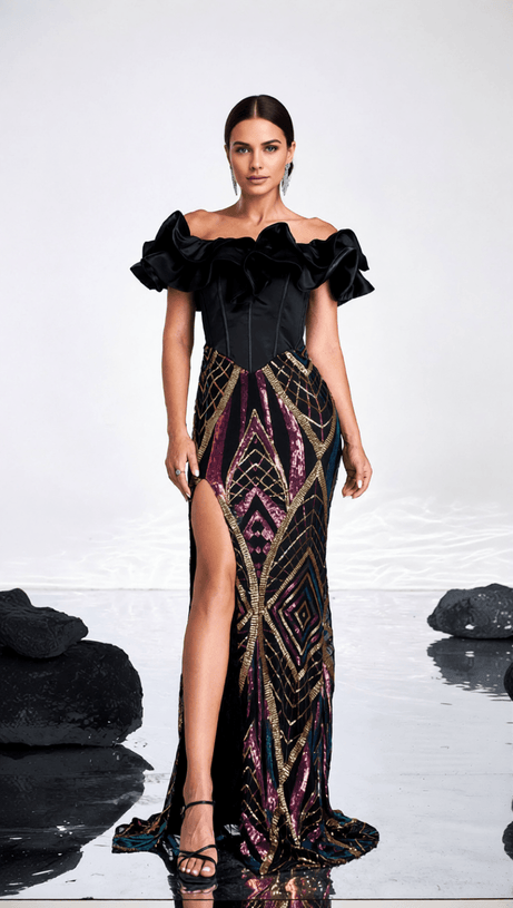 HONESTI DAZZLING SEQUIN CORSET MAXI DRESS - GLAMOROUS EVENING GOWN