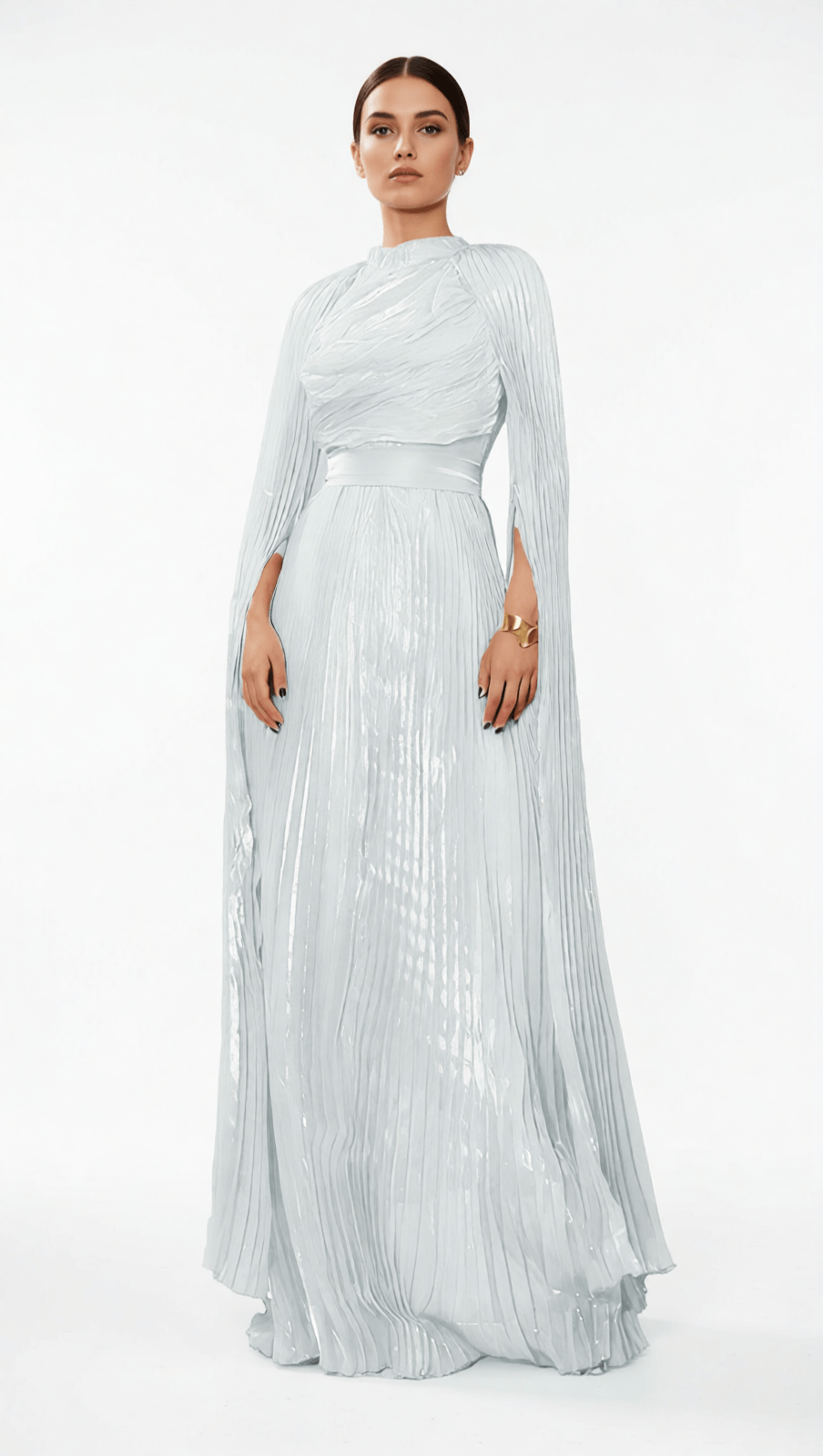 HODAYA VIBRANT PINK PLEATED LONG SLEEVE MAXI DRESS - ELEGANT FORMAL GOWN