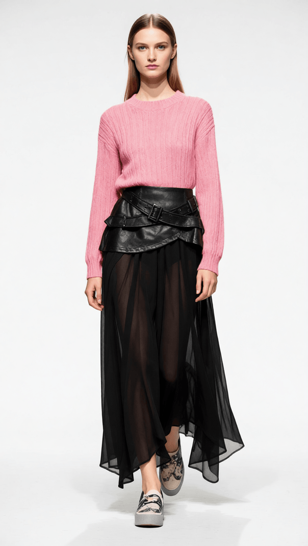 AIIZIE ILARIA BLACK SHEER MESH MAXI SKIRT - MODERN EDGE & ELEVATED STYLE - product image