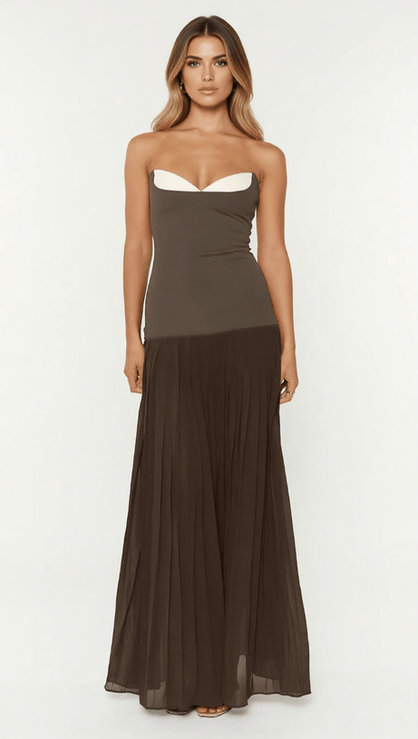 ISOKE STRAPLESS MAXI DRESS WITH CONTRAST SWEETHEART NECKLINE