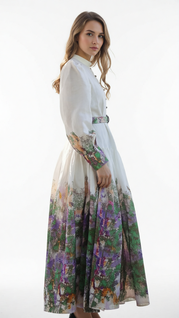 AIIZIE HUELA ARTISTIC FLOW MAXI DRESS | VIBRANT PRINT LONG SLEEVE FOR WOMEN - product image