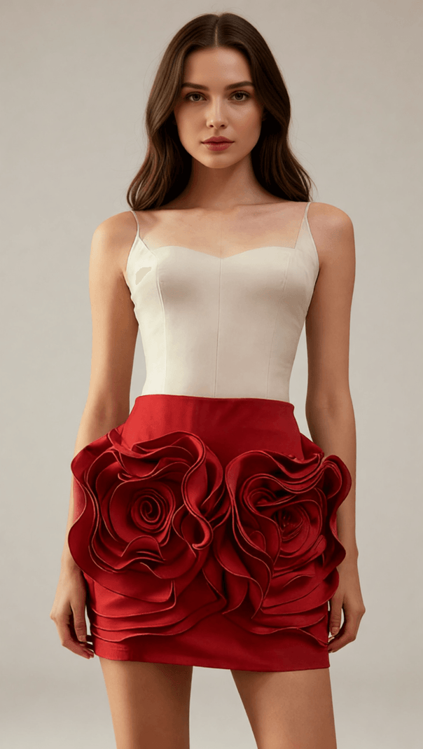 AIIZIE Ilmari Red Rose 3D Flower Mini Skirt - Elegant Statement Piece - product image