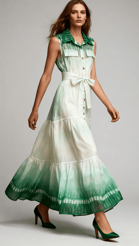 Isi Ombre Tie-Dye Sleeveless Midi Dress - Flowy Tiered Shirtdress