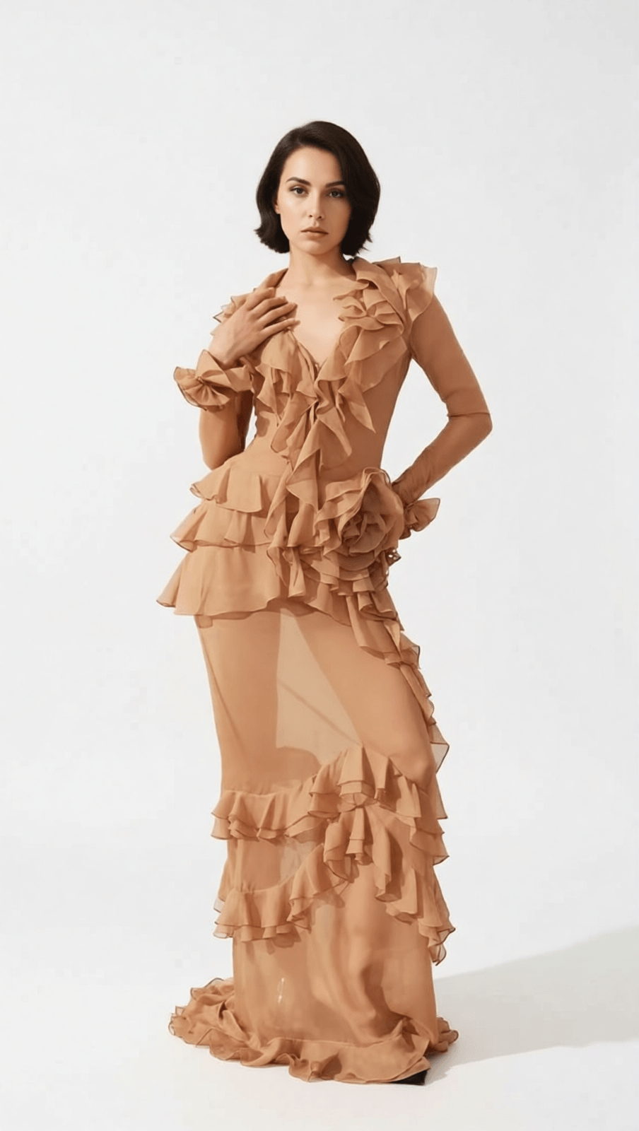 HIMANI RUFFLE MAXI DRESS: EFFORTLESSLY ELEGANT CASCADING RUFFLE GOWN