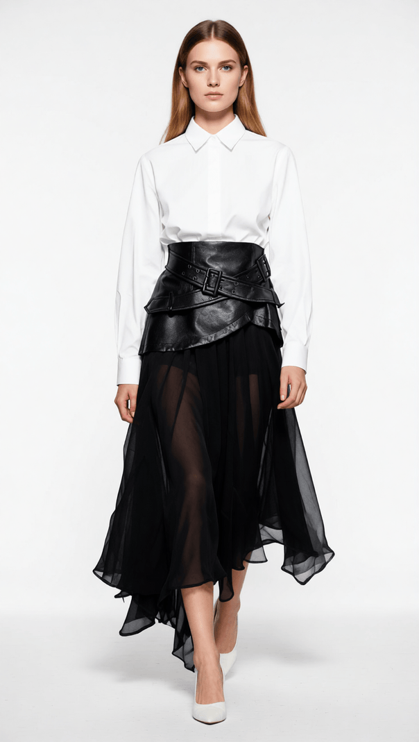 AIIZIE ILARIA BLACK SHEER MESH MAXI SKIRT - MODERN EDGE & ELEVATED STYLE - product image