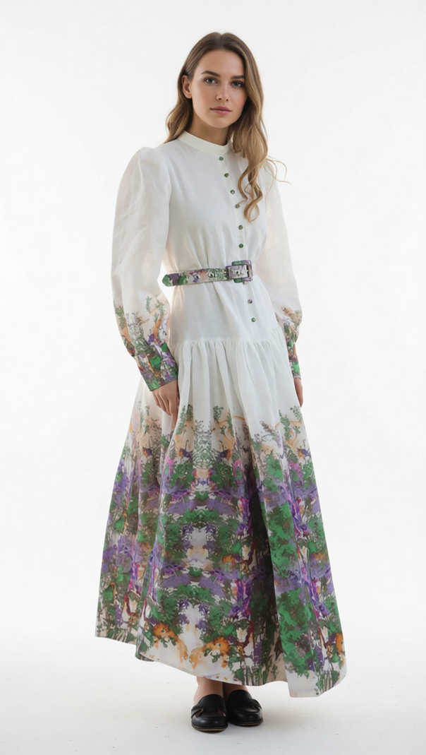 AIIZIE HUELA ARTISTIC FLOW MAXI DRESS | VIBRANT PRINT LONG SLEEVE FOR WOMEN - product image