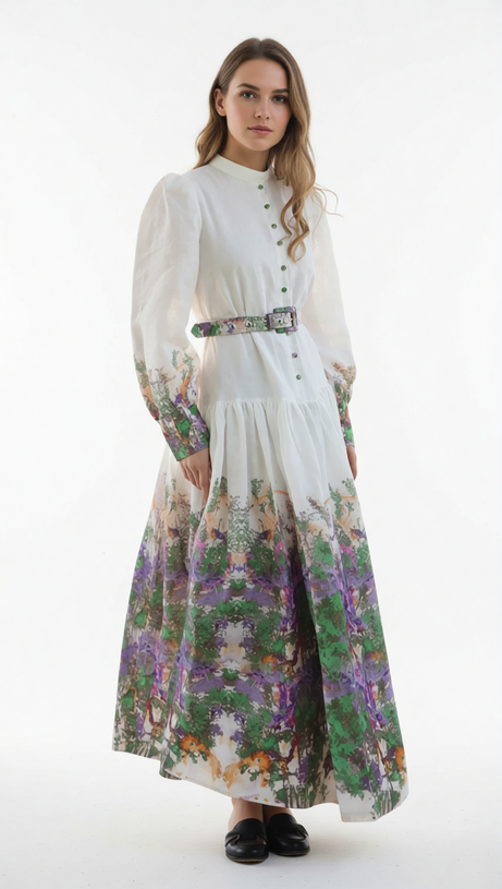 HUELA ARTISTIC FLOW MAXI DRESS | VIBRANT PRINT LONG SLEEVE FOR WOMEN