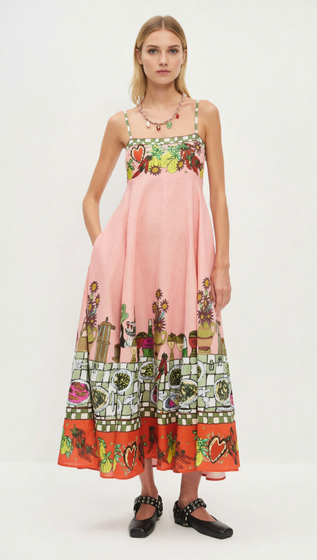 Irwin Artistic Fiesta Print Strappy Midi Dress for Vibrant Summer Style