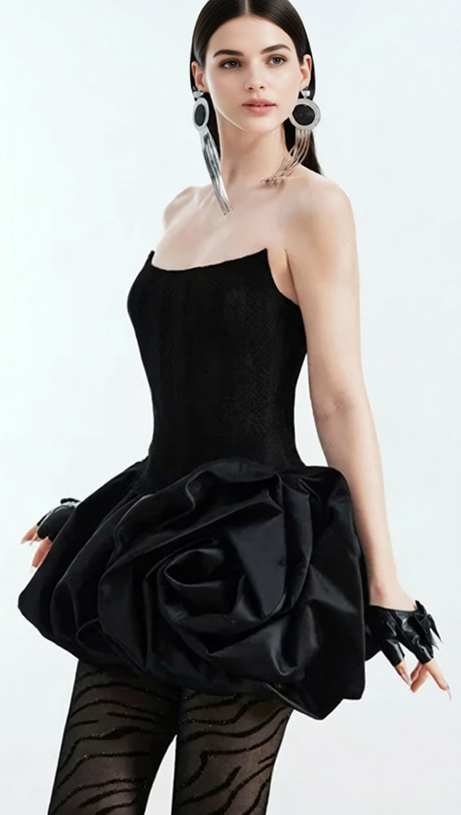 IRENE BLACK STRAPLESS CORSET MINI DRESS: SCULPTED DRAMA & CHIC ALLURE