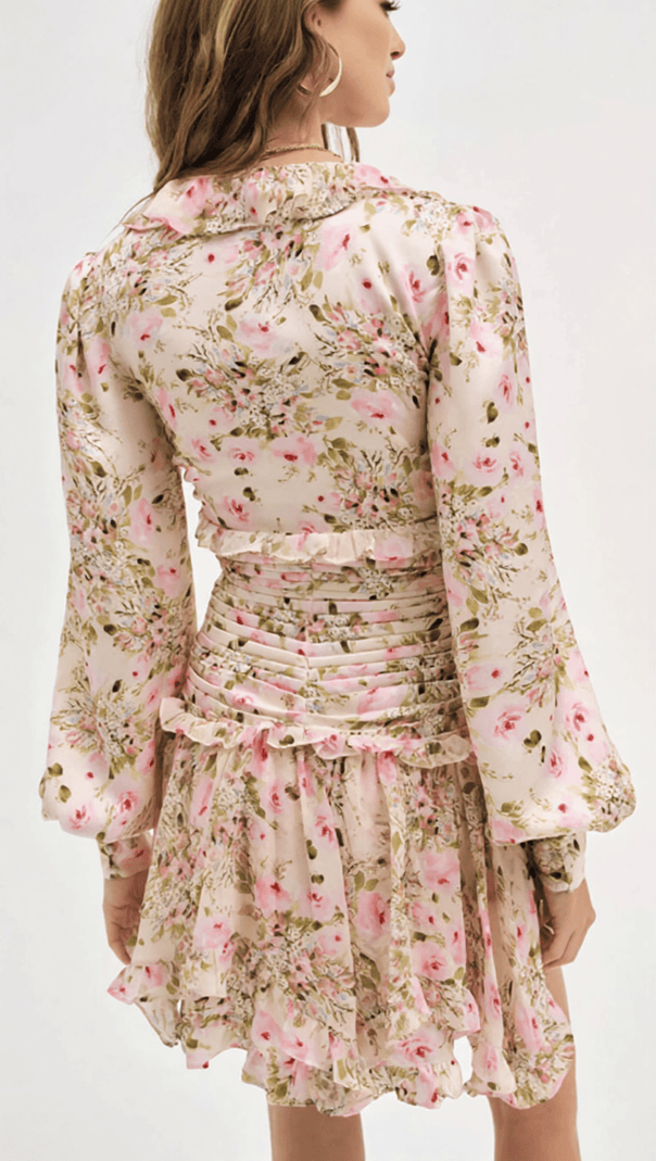 AIIZIE IOLANTHE ROMANTIC RUFFLE FLORAL MINI DRESS | LONG SLEEVE & FLIRTY STYLE - product image