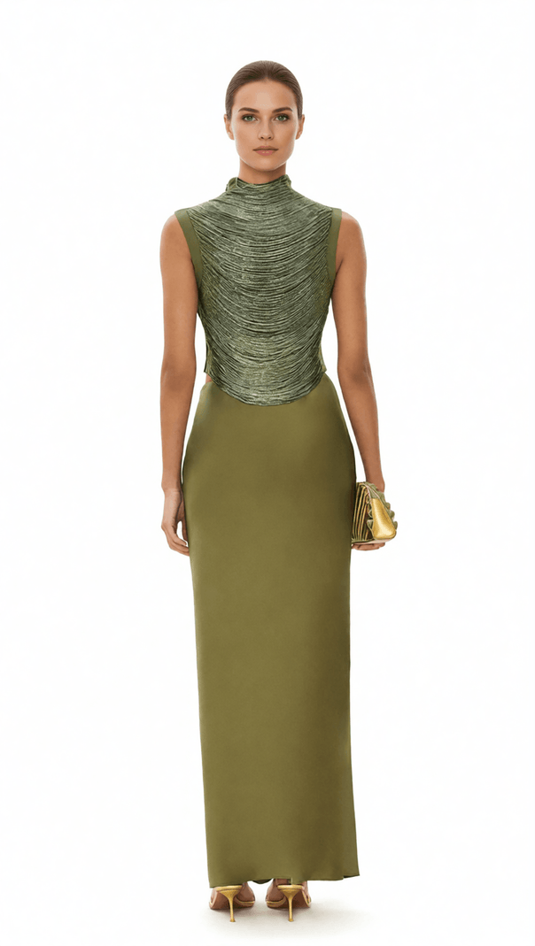 AIIZIE HORATIA TASSEL TWO-PIECE SET | ELEGANT TEXTURED SATIN ENSEMBLE - product image