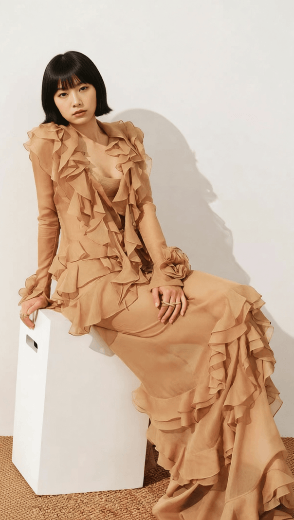 AIIZIE HIMANI RUFFLE MAXI DRESS: EFFORTLESSLY ELEGANT CASCADING RUFFLE GOWN - product image