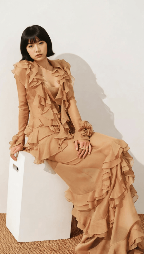 HIMANI RUFFLE MAXI DRESS: EFFORTLESSLY ELEGANT CASCADING RUFFLE GOWN