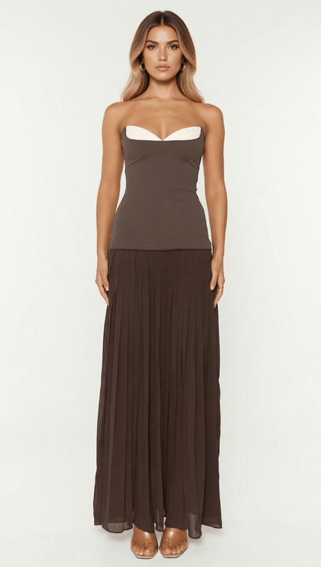 ISOKE STRAPLESS MAXI DRESS WITH CONTRAST SWEETHEART NECKLINE