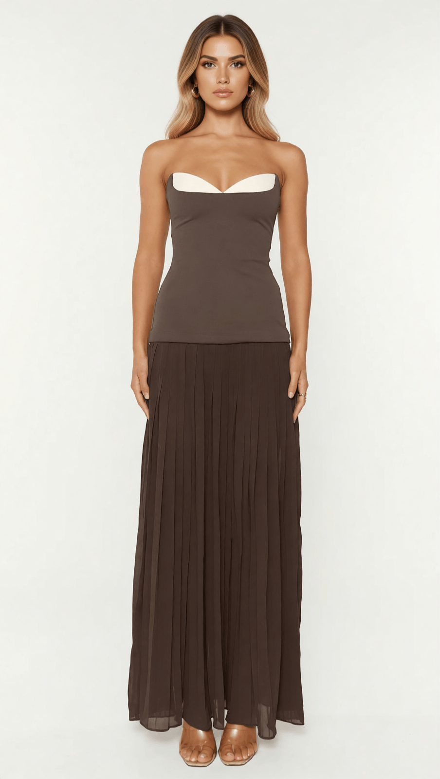 ISOKE STRAPLESS MAXI DRESS WITH CONTRAST SWEETHEART NECKLINE