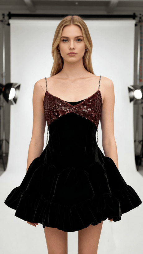 Itai Glamorous Sequin & Velvet Party Mini Dress