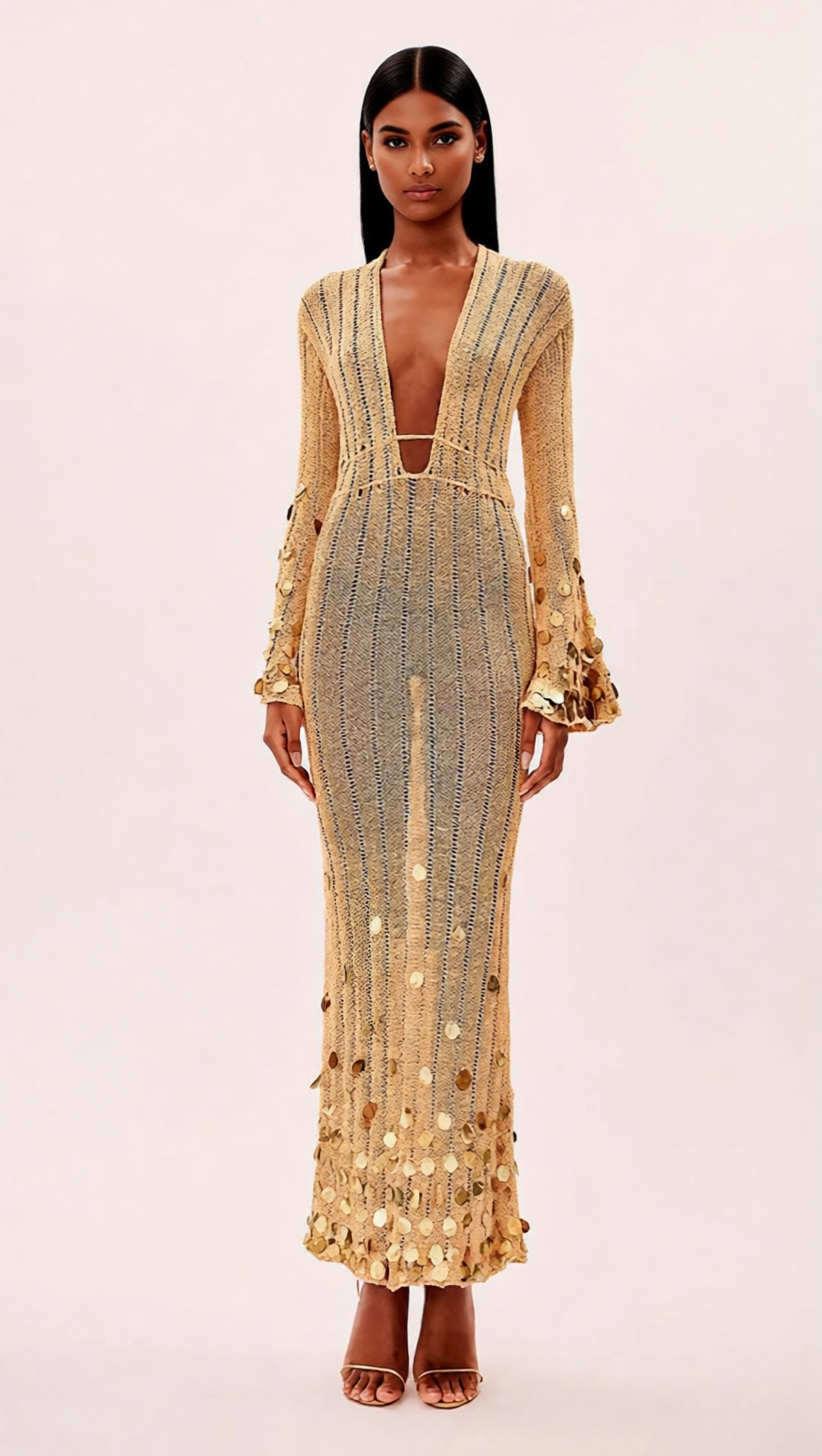 HONZA DAZZLING GOLD SEQUIN KNIT MAXI DRESS - EFFORTLESS GLAMOUR