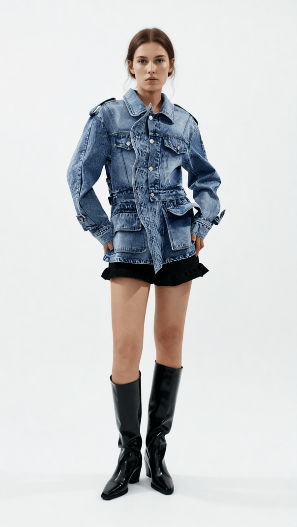 ILA WOMEN'S BELTED UTILITY DENIM JACKET - MODERN CHIC & VERSATILE