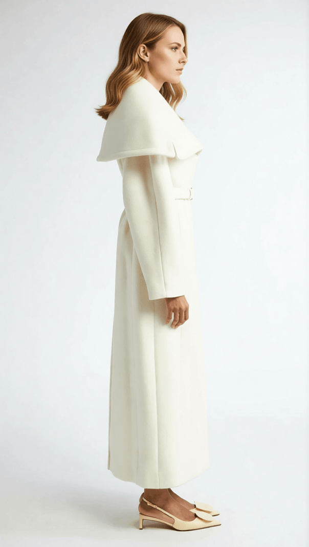 AIIZIE Izabella Luxe Belted Maxi Coat - Draped Collar & Tailored Elegance - product image