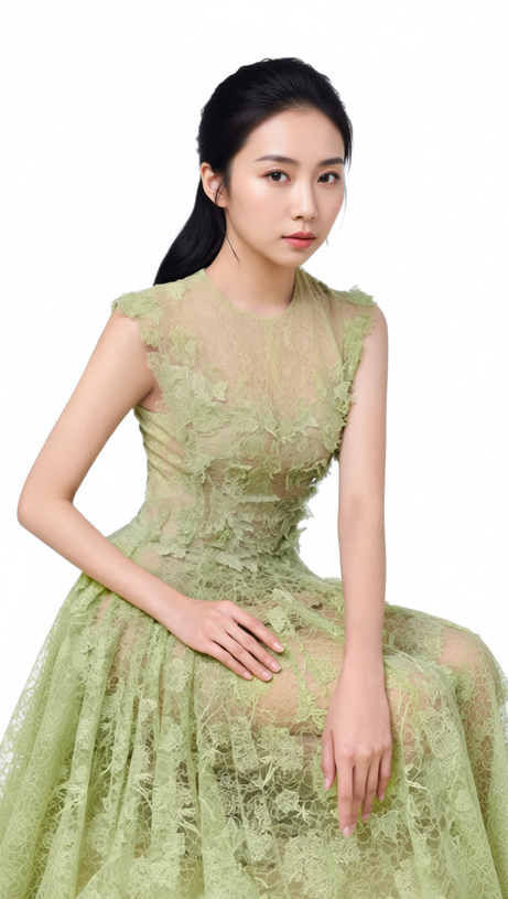 HISAYE ENCHANTING LACE & MESH PLEATED MIDI DRESS - ETHEREAL GREEN FOR SPECIAL OCCASIONS