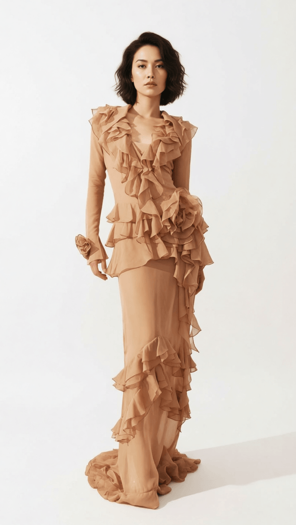 AIIZIE HIMANI RUFFLE MAXI DRESS: EFFORTLESSLY ELEGANT CASCADING RUFFLE GOWN - product image