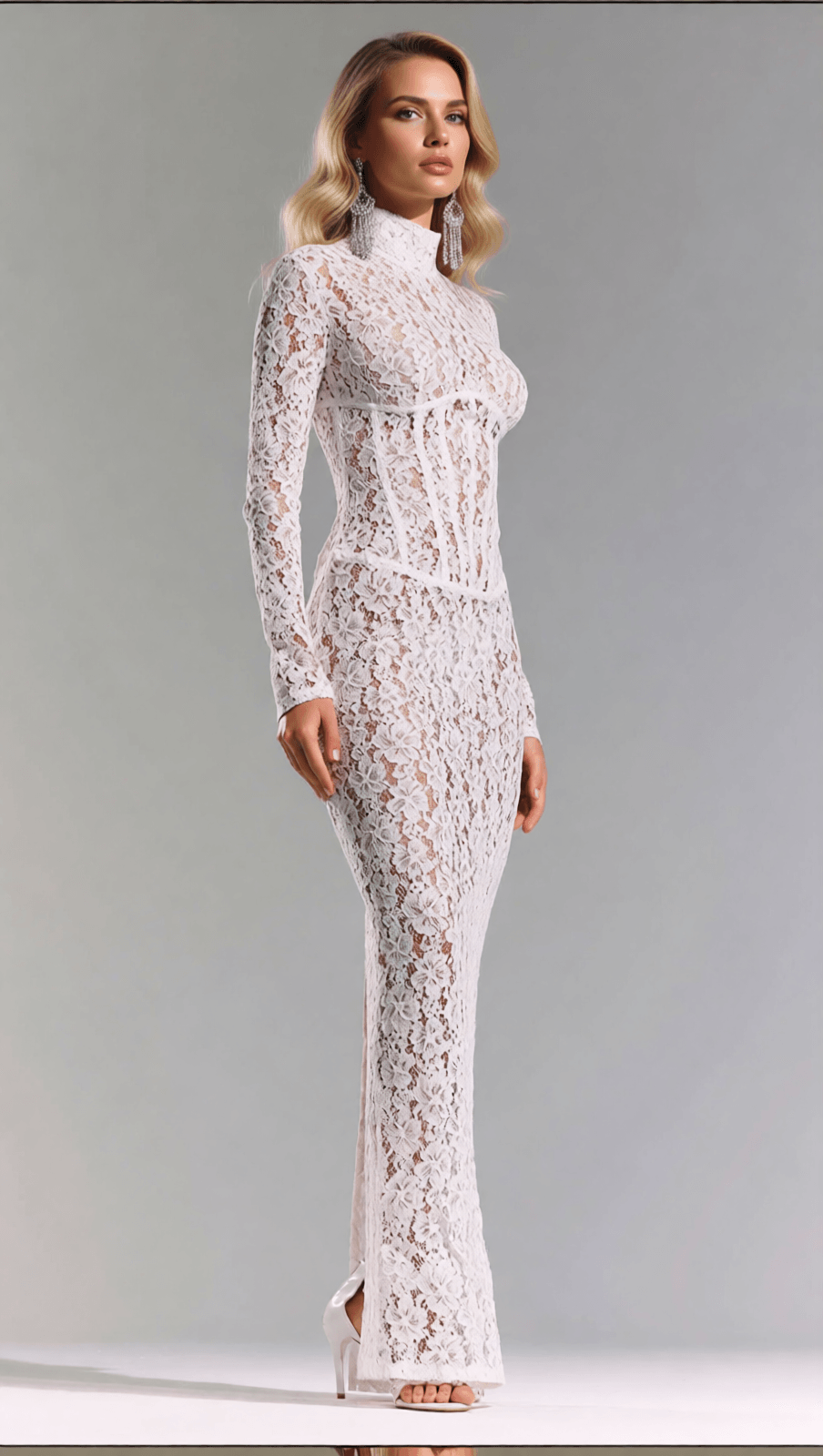 ISOLDE WHITE FLORAL LACE CORSET MAXI DRESS - ETHEREAL ELEGANCE FOR WEDDINGS & GALAS
