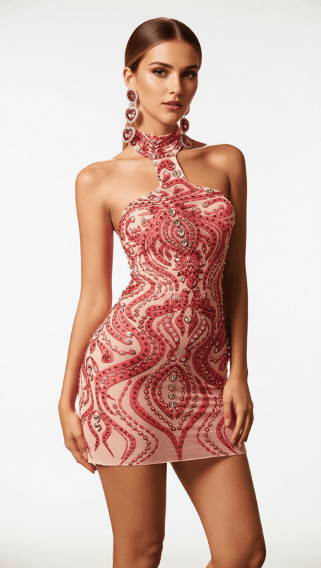 GALAHAD DAZZLING HALTER RHINESTONE MINI DRESS | ULTIMATE PARTY GLAM