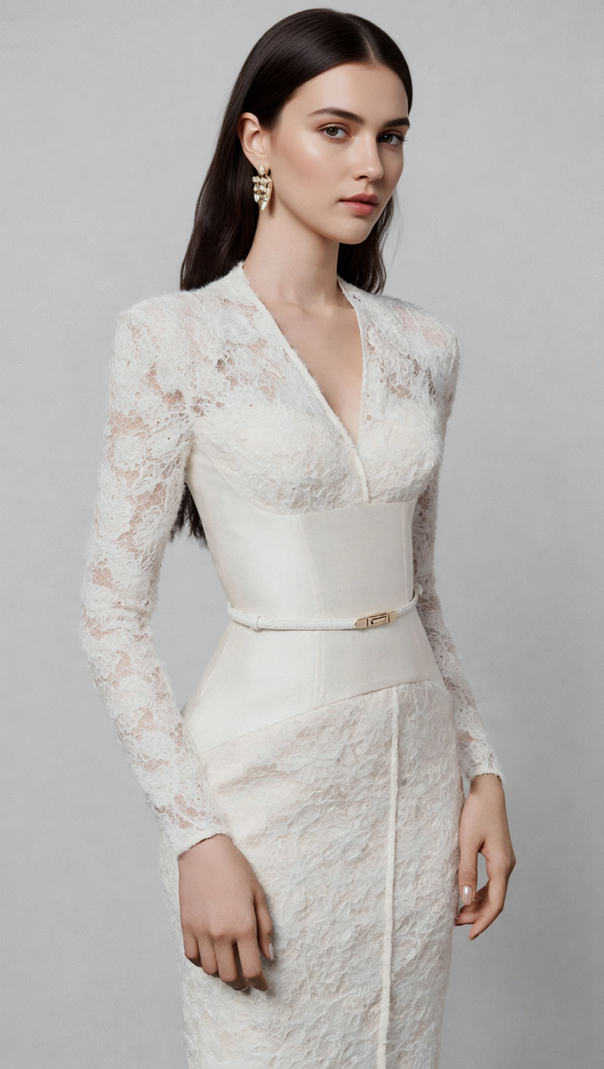 AIIZIE Gaia V-Neck Lace Midi Sheath Dress - Elegant & Versatile for Women - product image